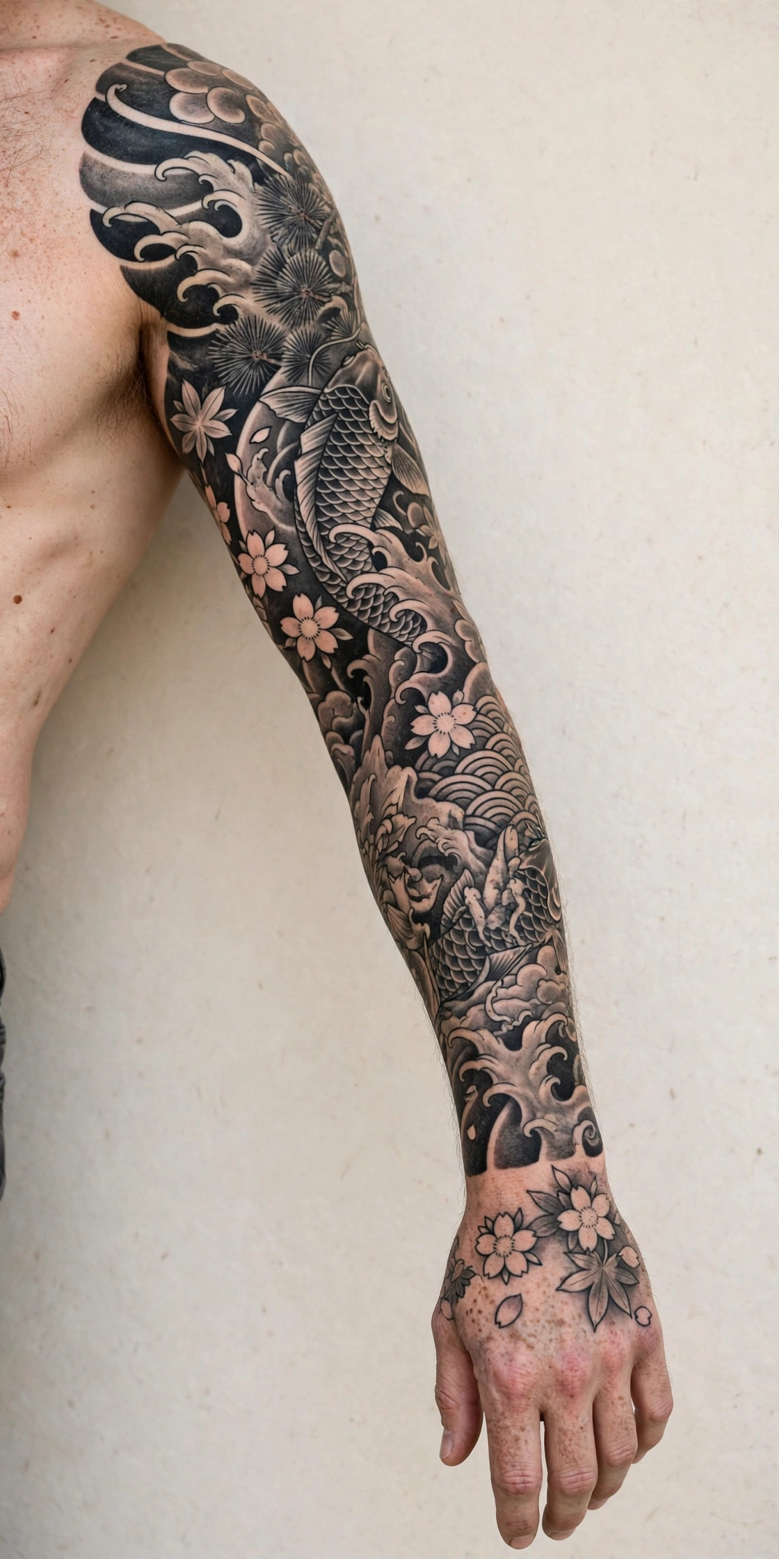 Man with a full Japanese sleeve tattoo on his arm