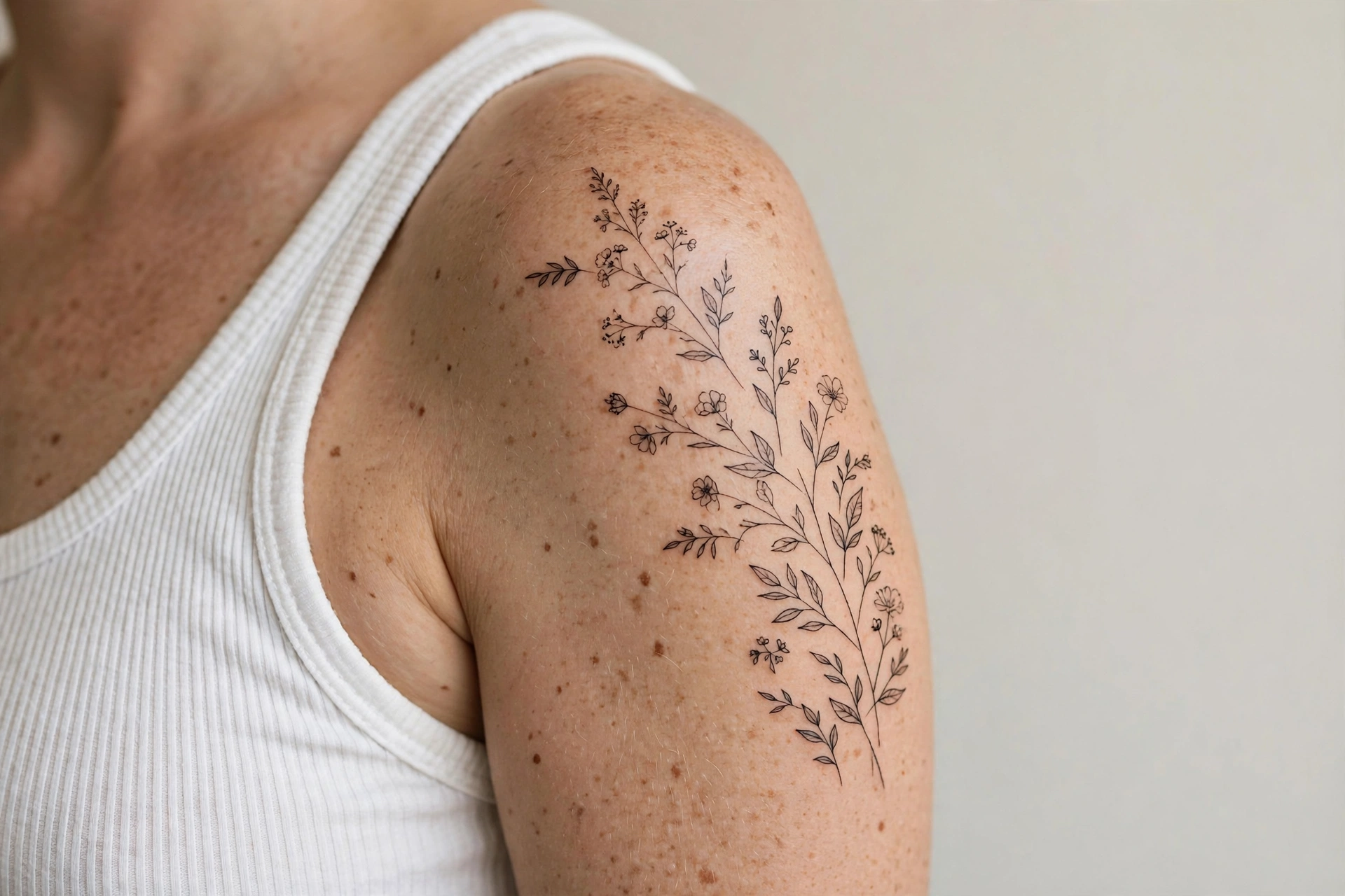 Floral tattoo on a woman upper arm